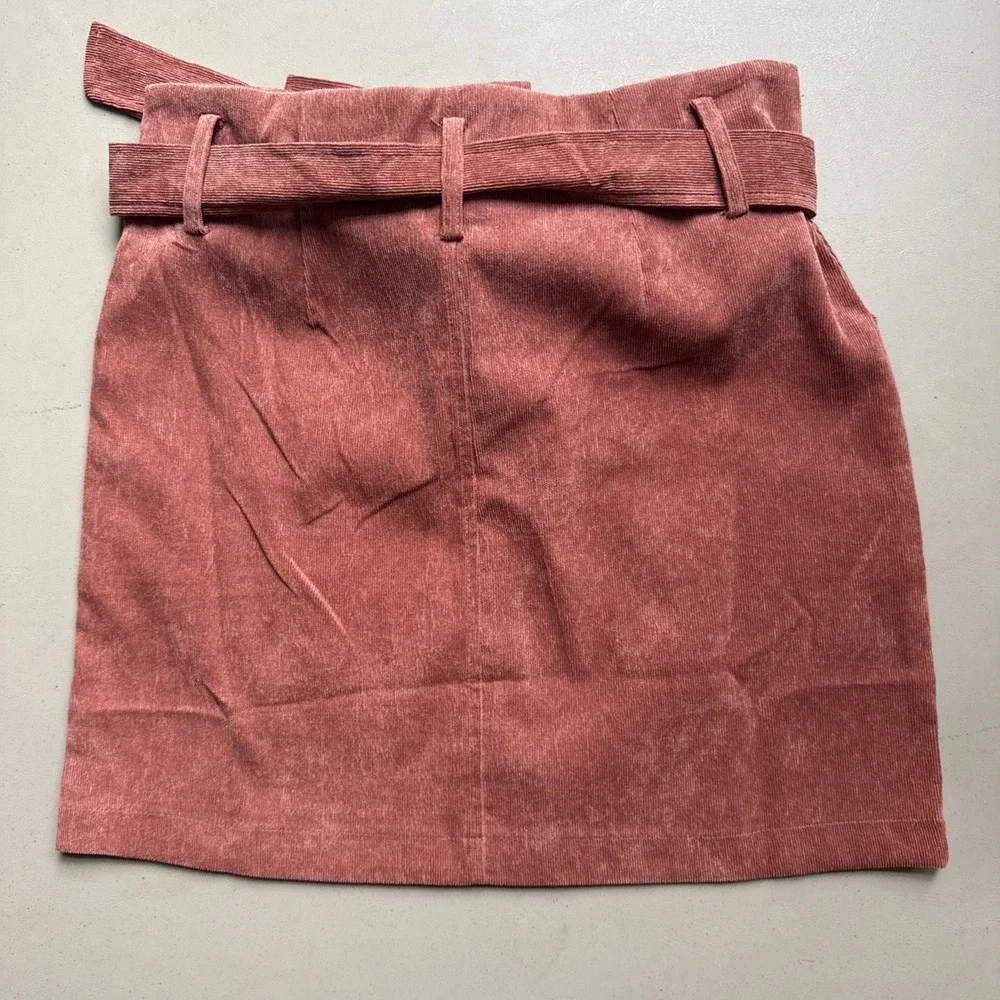 Corduroy Mini‎ Skirt Womens S Dusty Rose High Waisted Tie Waist Boho Retro